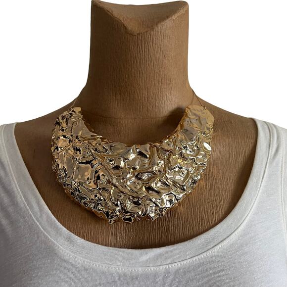 & Other Stories Jewelry - & Other Stories x Shoplifter Hammered Gold Bib Necklace